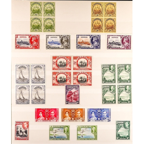 361 - BERMUDA 1922 - 1962 NEVER HINGED MINT COLLECTION on a stock page, blocks, sets and higher values (40... 