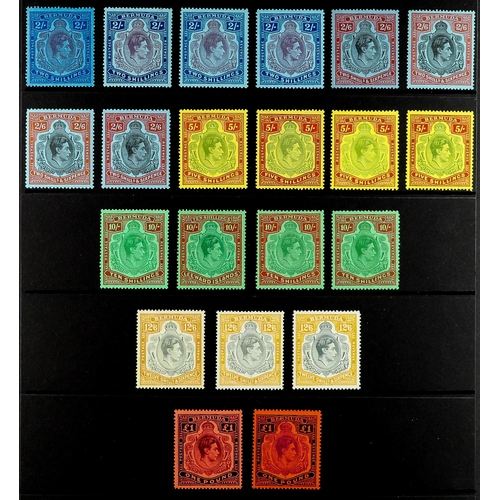 364 - BERMUDA 1938-53 NEVER HINGED MINT 'KEY TYPES' on a stock card, note 2s (4, SG 116c,d,e,f), 2s6d (4, ... 