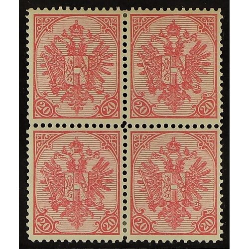 369 - BOSNIA HERZEGOVINA 1900-01 20h pink perf 12½, Michel 16x A (SG 156), fine mint block of four. Cat €2... 