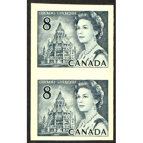 422 - CANADA 1967-73 8c black coil stamp with 2 fluorescent bands IMPERF. VERTICAL PAIR, SG 597qb (Unitrad... 