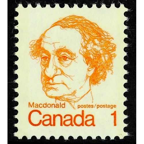 424 - CANADA 1972 1c orange Macdonald, printed on gummed side, SG 693d, never hinged mint. With B.P.A. cer... 