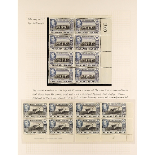 515 - FALKLAND IS. 1938-50 STUDY COLLECTION of the KGVI Definitive set, SG 146/163, incl. the basic set mi... 