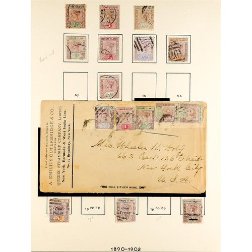 772 - LEEWARD IS. 1890 - 1954 USED COLLECTION on pages, 1890 most vals to 7d, also 5 stamps on cover, 1902... 