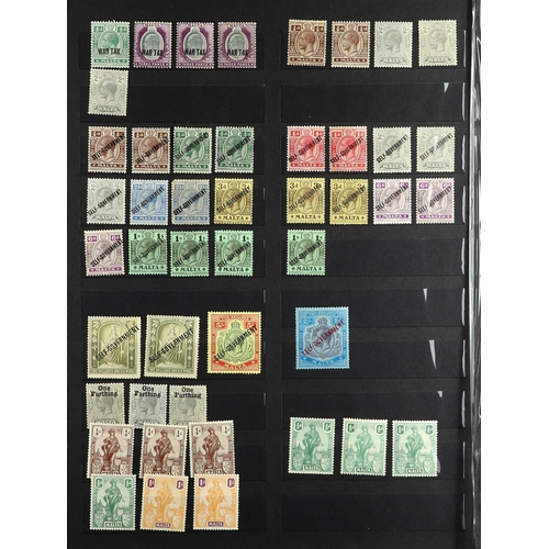 800 - MALTA 1903 - 1953 MINT STAMPS ON STOCK PAGES incl. many high values such as 1922-26 £1, 1926 10s ove... 