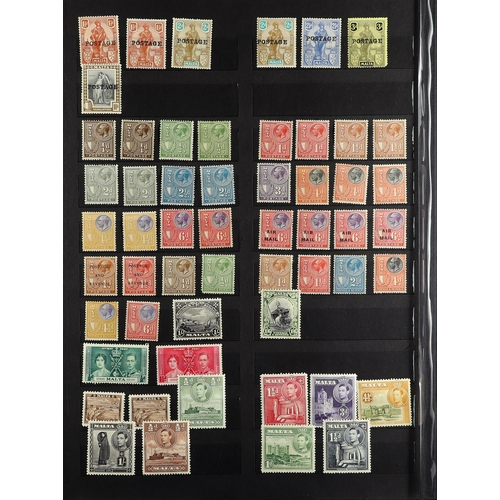 800 - MALTA 1903 - 1953 MINT STAMPS ON STOCK PAGES incl. many high values such as 1922-26 £1, 1926 10s ove... 