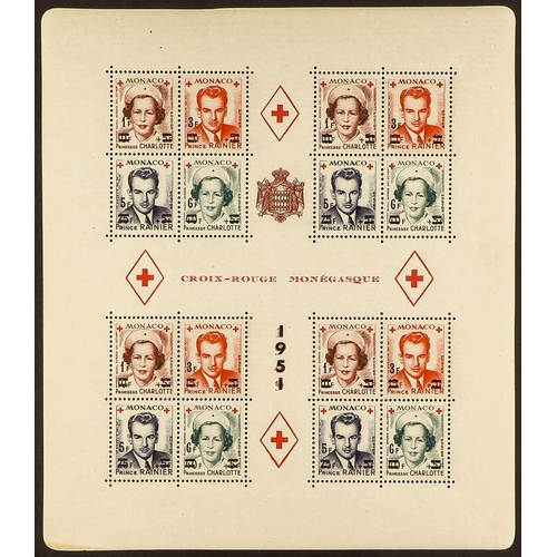 810 - MONACO 1951 RED CROSS SHEETLETS set perf & imperf, Yv 4A/4B, SG MS408/409, never hinged mint. Cat. €... 