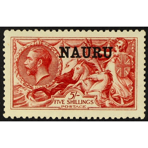 823 - NAURU 1916-23 5s bright carmine Seahorse, De La Rue printing, SG 22, never hinged mint, cat. £120 as... 