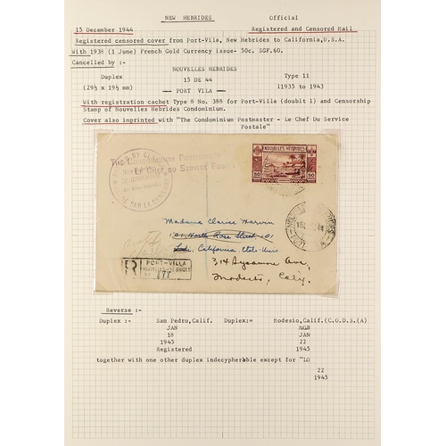 837 - NEW HEBRIDES POSTAL HISTORY / COVERS INCREDIBLE COLLECTION IN 9 ALBUMS. A very well-researched colle... 