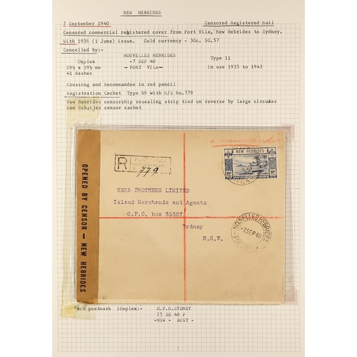 837 - NEW HEBRIDES POSTAL HISTORY / COVERS INCREDIBLE COLLECTION IN 9 ALBUMS. A very well-researched colle... 