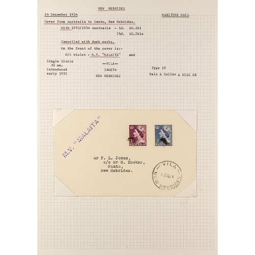 837 - NEW HEBRIDES POSTAL HISTORY / COVERS INCREDIBLE COLLECTION IN 9 ALBUMS. A very well-researched colle... 