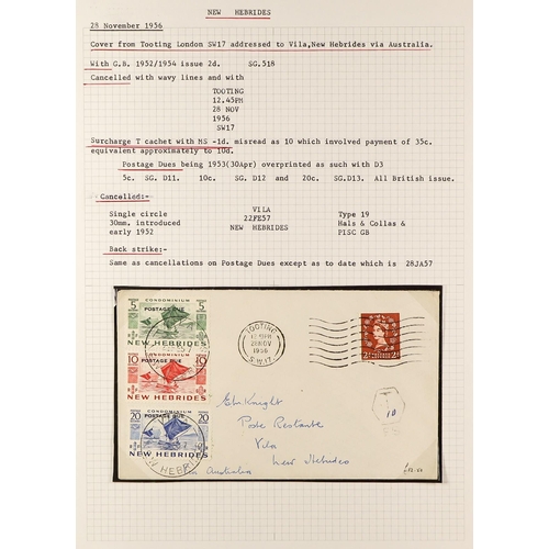 837 - NEW HEBRIDES POSTAL HISTORY / COVERS INCREDIBLE COLLECTION IN 9 ALBUMS. A very well-researched colle... 