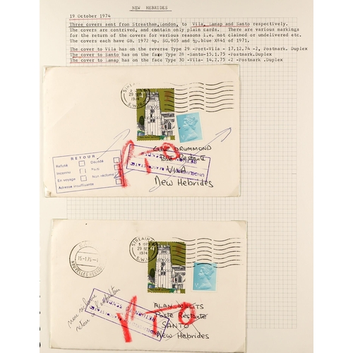 837 - NEW HEBRIDES POSTAL HISTORY / COVERS INCREDIBLE COLLECTION IN 9 ALBUMS. A very well-researched colle... 