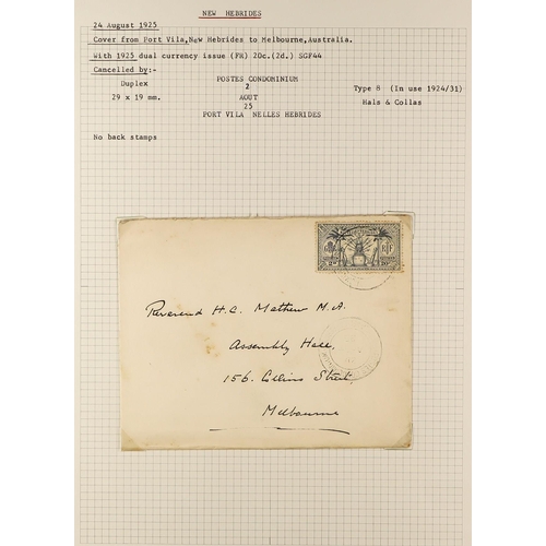 837 - NEW HEBRIDES POSTAL HISTORY / COVERS INCREDIBLE COLLECTION IN 9 ALBUMS. A very well-researched colle... 