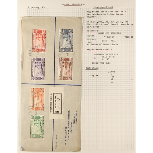 837 - NEW HEBRIDES POSTAL HISTORY / COVERS INCREDIBLE COLLECTION IN 9 ALBUMS. A very well-researched colle... 