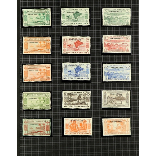 838 - NEW HEBRIDES FRENCH ISSUES - POSTAGE DUE a collection on leaves, with 1925 set 