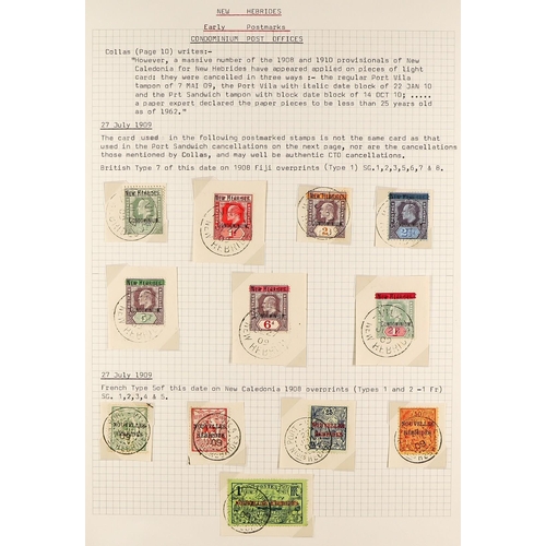 846 - NEW HEBRIDES POSTMARKS STUDY COLLECTION written-up on pages, with stamps incl. Victoria used in, NSW... 