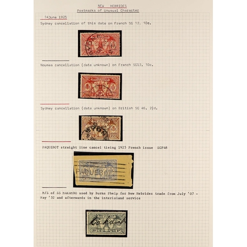 846 - NEW HEBRIDES POSTMARKS STUDY COLLECTION written-up on pages, with stamps incl. Victoria used in, NSW... 