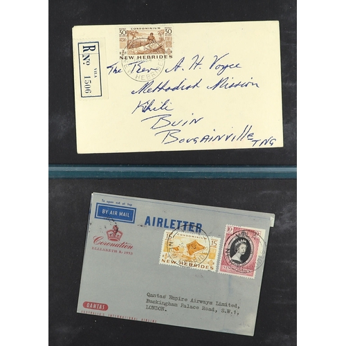 847 - NEW HEBRIDES ENGLISH COVERS COLLECTION in an album spanning 1953 - 1969. Interesting (approx 90 item... 