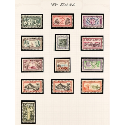 855 - NEW ZEALAND 1874-1972 USED COLLECTION in hingeless mounts in album, includes 1920 Peace set, 1935 Ex... 