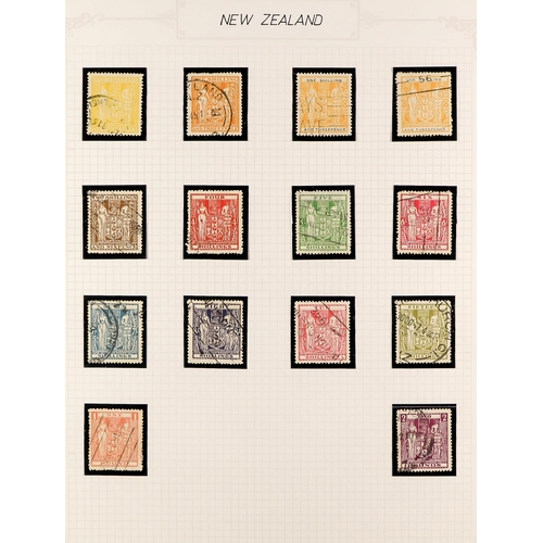 855 - NEW ZEALAND 1874-1972 USED COLLECTION in hingeless mounts in album, includes 1920 Peace set, 1935 Ex... 