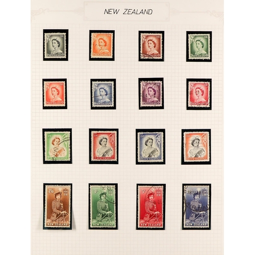 855 - NEW ZEALAND 1874-1972 USED COLLECTION in hingeless mounts in album, includes 1920 Peace set, 1935 Ex... 