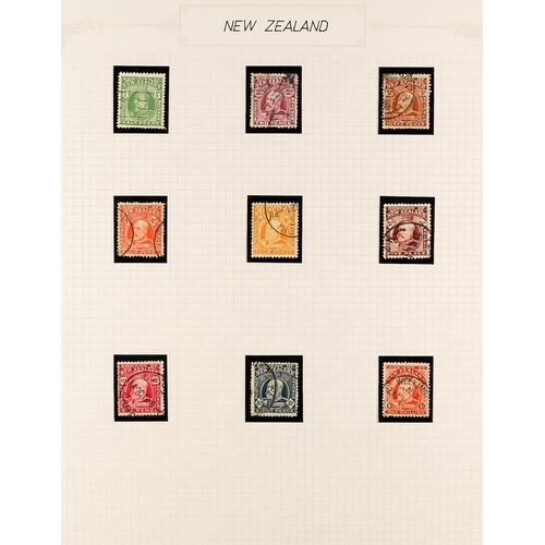 855 - NEW ZEALAND 1874-1972 USED COLLECTION in hingeless mounts in album, includes 1920 Peace set, 1935 Ex... 