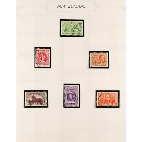 855 - NEW ZEALAND 1874-1972 USED COLLECTION in hingeless mounts in album, includes 1920 Peace set, 1935 Ex... 