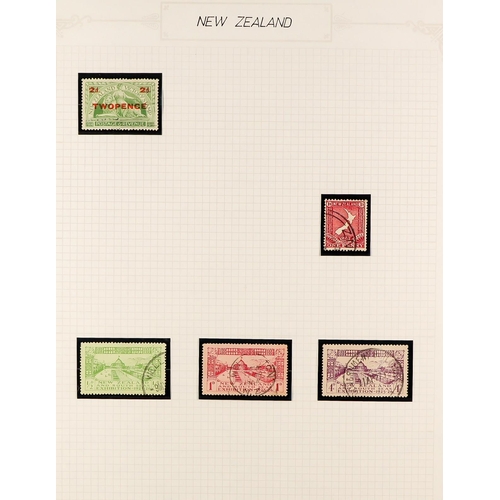 855 - NEW ZEALAND 1874-1972 USED COLLECTION in hingeless mounts in album, includes 1920 Peace set, 1935 Ex... 