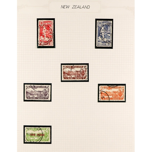 855 - NEW ZEALAND 1874-1972 USED COLLECTION in hingeless mounts in album, includes 1920 Peace set, 1935 Ex... 