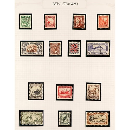 855 - NEW ZEALAND 1874-1972 USED COLLECTION in hingeless mounts in album, includes 1920 Peace set, 1935 Ex... 