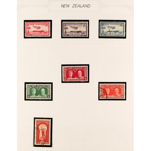 855 - NEW ZEALAND 1874-1972 USED COLLECTION in hingeless mounts in album, includes 1920 Peace set, 1935 Ex... 