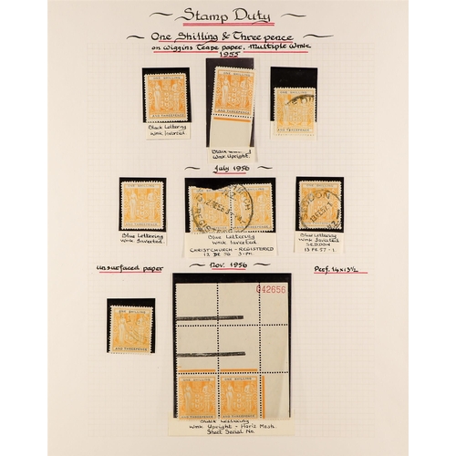 889 - NEW ZEALAND POSTAL FISCALS 1931 - 1956 collection on pages incl. 1931 £2, £3, £4, £5 used, 1939 5/6 ... 