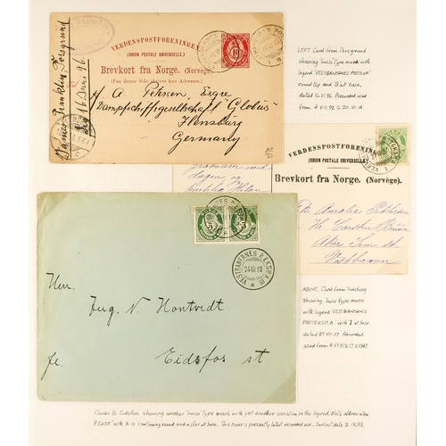 901 - NORWAY TRAVELLING POST OFFICES COLLECTION 1880's-1980's of covers and cards written-up on pages for ... 