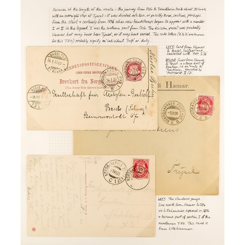 901 - NORWAY TRAVELLING POST OFFICES COLLECTION 1880's-1980's of covers and cards written-up on pages for ... 