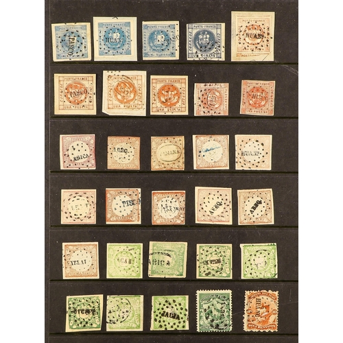 921 - PERU 1858 - 1867 CANCELLATIONS ON CLASSICS collection of early issues mostly displaying dotted circl... 