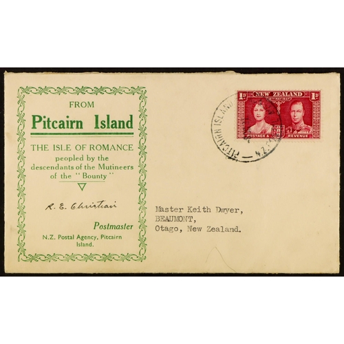 923 - PITCAIRN IS. NEW ZEALAND USED IN 1937 (8 Oct) cover addressed to New Zealand, bearing 1d Coronation ... 