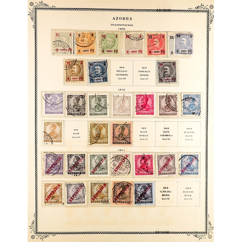 934 - PORTUGUESE COLONIES AZORES 1868 - 1932 USED COLLECTION on album pages, note 1868-80 range with imper... 