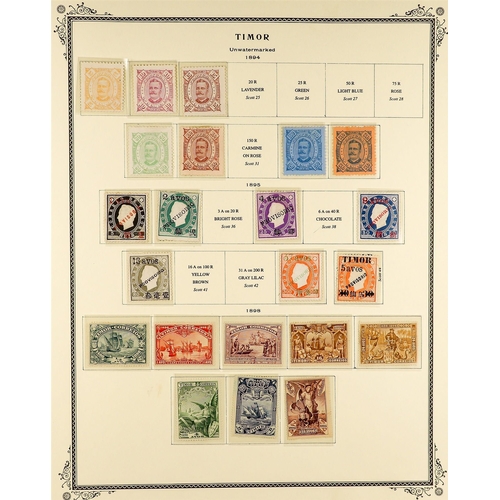 938 - PORTUGUESE COLONIES TIMOR 1885 - 1972 MINT COLLECTION on Scott album pages, note 1885 Crown all vals... 