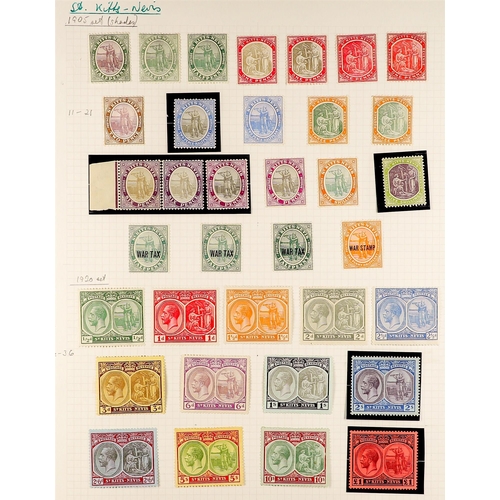 968 - ST KITTS-NEVIS 1905 - 1935 MINT COLLECTION on 2 album pages, note 1905-18 set with most extra shades... 