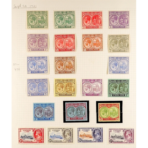 968 - ST KITTS-NEVIS 1905 - 1935 MINT COLLECTION on 2 album pages, note 1905-18 set with most extra shades... 