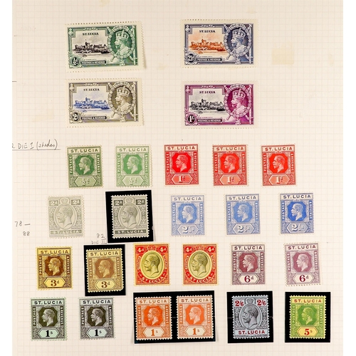 971 - ST LUCIA 1912 - 1936 MINT COLLECTION on 2 album pages, note 1912-21 set with all extra shades & dies... 