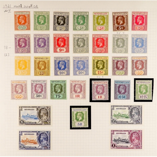 989 - SEYCHELLES 1912 - 1935 MINT COLLECTION on 2 album pages, note 1912-16 set, 1917-22 die I set + the e... 