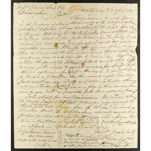 1188 - GB.PRE - STAMP 1809 ROCHESTER SHIP LETTER (April) entire letter from Cartagena to Birmingham, showin... 