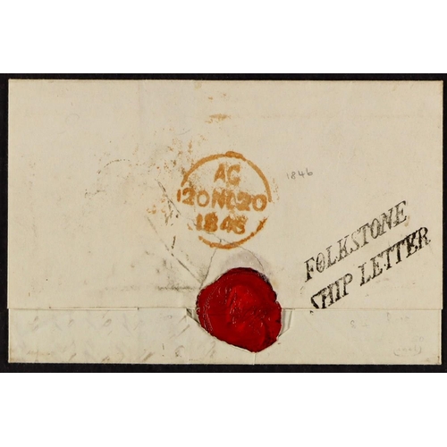 1200 - GB.PRE - STAMP 1846 FOLKESTONE SHIP LETTER a wrapper to London rated 