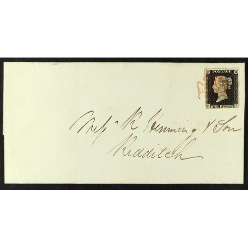 1205 - GB.PENNY BLACKS 1840 (15 Aug) wrapper from Sheffield to Redditch bearing 1d black 'OE' plate 2 with ... 