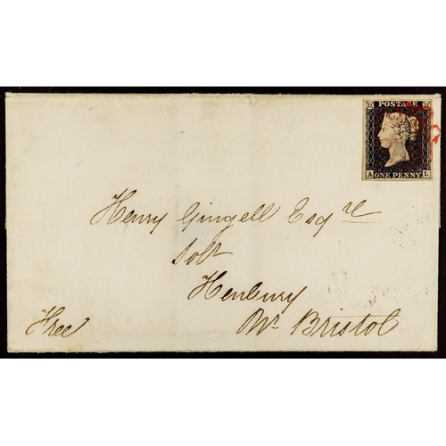 1206 - GB.PENNY BLACKS 1840 (15 Jun) EL from Bath to Henbury, nr. Bristol bearing 1d grey-black 'AL' from p... 