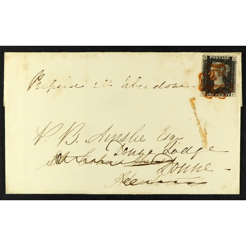 1207 - GB.PENNY BLACKS 1840 (20 Aug) wrapper from Kirkcaldy to Aberdour, redirected to Doune bearing 1d bla... 