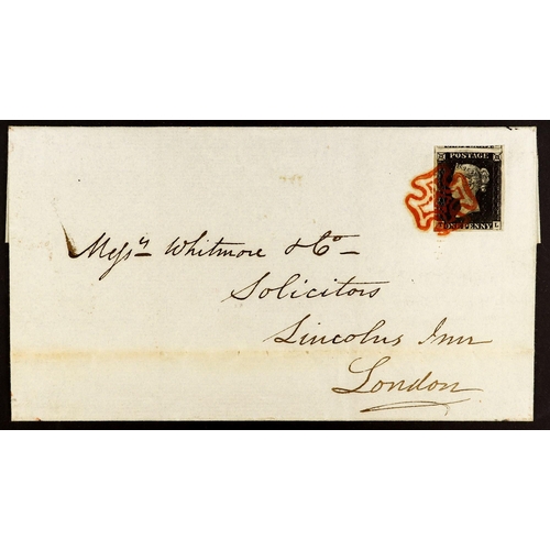 1210 - GB.PENNY BLACKS 1840 (7 Oct) EL from Kimbolton (Cambs) to London bearing 1d intense black 'TL' ('T' ... 