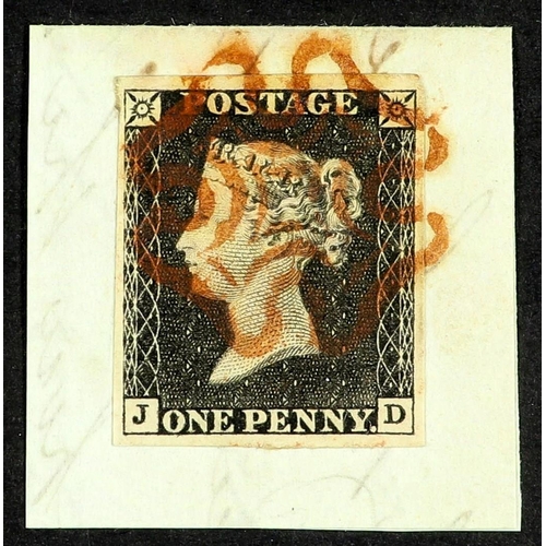 1220 - GB.PENNY BLACKS 1840 1d black 'JD' from plate 1a, SG 2, very fine used with 4 good to very large mar... 