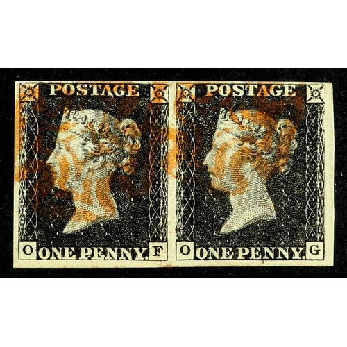 1221 - GB.PENNY BLACKS 1840 1d black 'OF / OG' pair from plate 1b with WATERMARK INVERTED, SG 2w (Spec AS5l... 